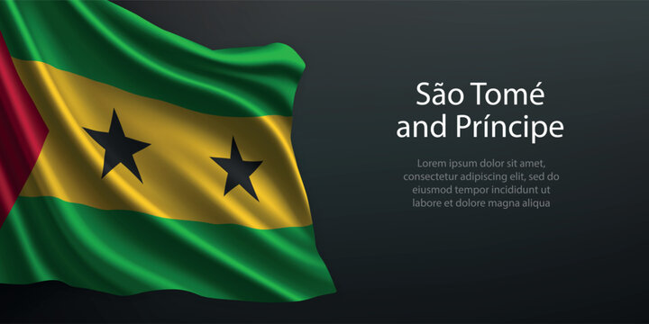 Sao Tome and Principe national flag waving on dark background