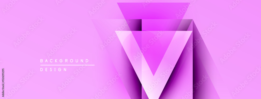 Aufkleber Pink geometric background features layered triangles forming letter V. Modern design with gradient effects, simple text elements present.