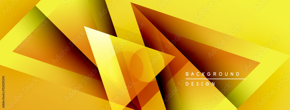 Poster Abstract geometric shapes, vibrant yellow hues, dynamic composition. Modern design elements create energetic visual impact.
