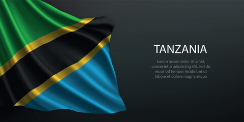 Tanzania national flag waving on dark background