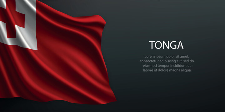 Tonga national flag waving on dark background
