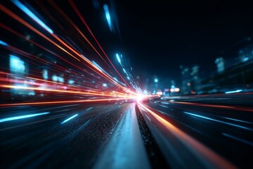 Obraz premium highway with light trails in a city, metaphor for connectivity speed 