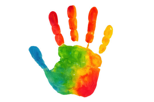 Multicolored handprint representing unity, showcasing human connection against transparent backdrop