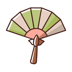 Colorful folding fan design featuring pastel colors and a wooden handle, created for decorative or functional use