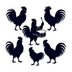Rooster Silhouettes Vector Set – Farm Animal & Rural Life Black Hen and Rooster Graphics, Stylized Farmhouse Bird Collection