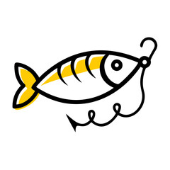 Brightly colored fish design featuring a hook and line for fishing enthusiasts at dawn