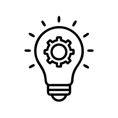Light bulb with gear icon representing innovation and problem-solving concepts in a creative design setting