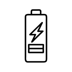 Battery icon with lightning bolt representing low charge status and energy needs in digital displays