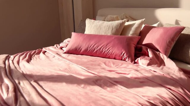 Pink bedding set on bed