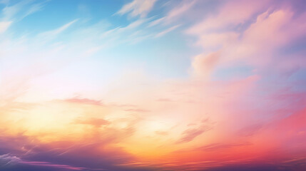 Fototapeta premium Celestial Canvas: A vibrant sky blazes with a kaleidoscope of colors, from soft pinks and oranges to serene blues, offering a sense of awe and wonder. 