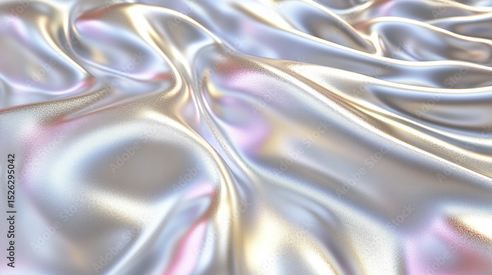 Poster iridescent silky smooth fabric texture with flowing waves and soft reflections