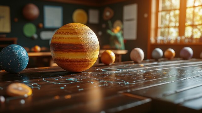 Planets on classroom table - Powered by Adobe