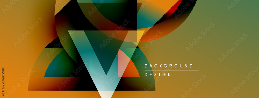 Aufkleber Abstract geometric shapes blend vibrant colors. Modern design features overlapping forms, creating dynamic visual effect. Background includes text elements.
