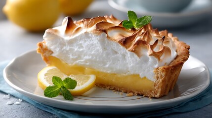 Lemon Meringue Pie with Fresh Mint Garnish