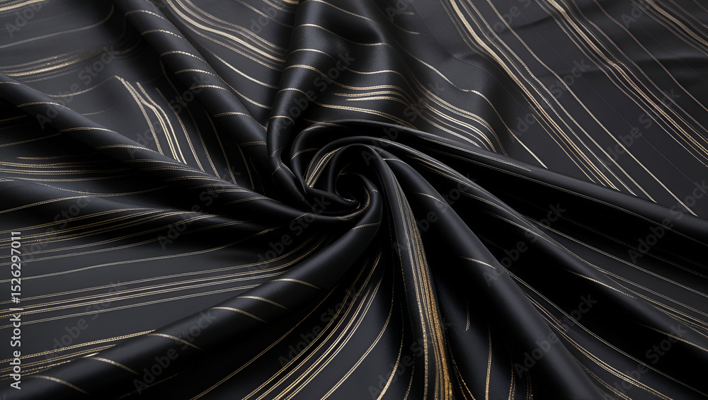 Poster an elegant composition of black and gold silk fabric with smooth draping and subtle parallel lines f