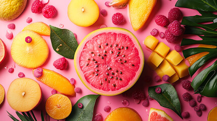 Abstract artistic tropical fruit collage portrait illustration