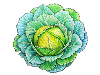 Fototapeta premium Vibrant Cabbage Illustration: Detailed Botanical Art