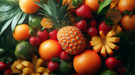 Abstract artistic tropical fruit collage portrait illustration