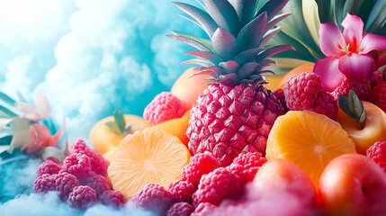 Abstract artistic tropical fruit collage portrait illustration