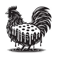 Fototapeta premium Majestic Rooster and Hens - Black and White Farm Animal Illustration