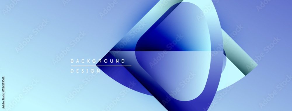 Poster Abstract blue design. Smooth shapes overlap creating dynamic visual effect. Gradient background provides depth, modern aesthetic.