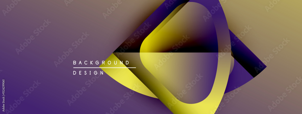 Aufkleber Abstract design features vibrant purple, gold gradients. Dynamic shapes overlap creating modern visual impact. Minimalist text present.