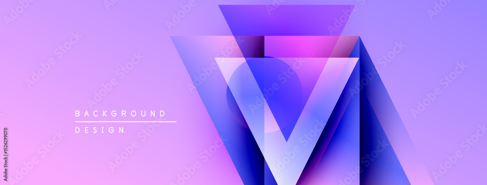 Fototapete Abstract geometric design. Purple, blue gradients create layered triangular shapes. Modern background for digital projects.