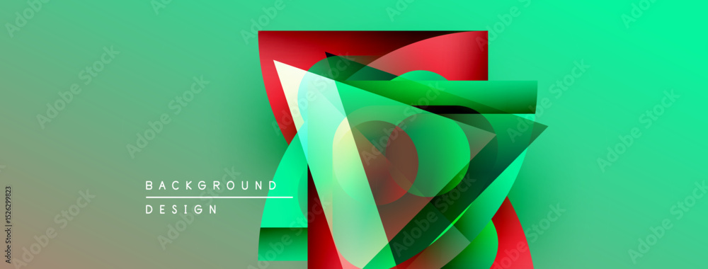 Aufkleber Abstract geometric shapes overlap, creating vibrant color gradients. Green, red, white layers form dynamic composition. Modern design element.
