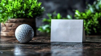 A golf ball and club beside a blank white gift card symbolizing retirement hobbies