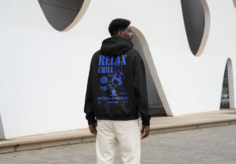 Mockup Of Man Wearing Customizable Hoodie, Rear View