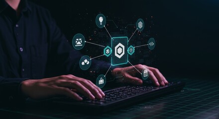 Person using a computer with digital interface