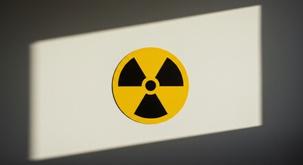 Radioactive Symbol on White Surface with Shadow, Warning of Potential Danger