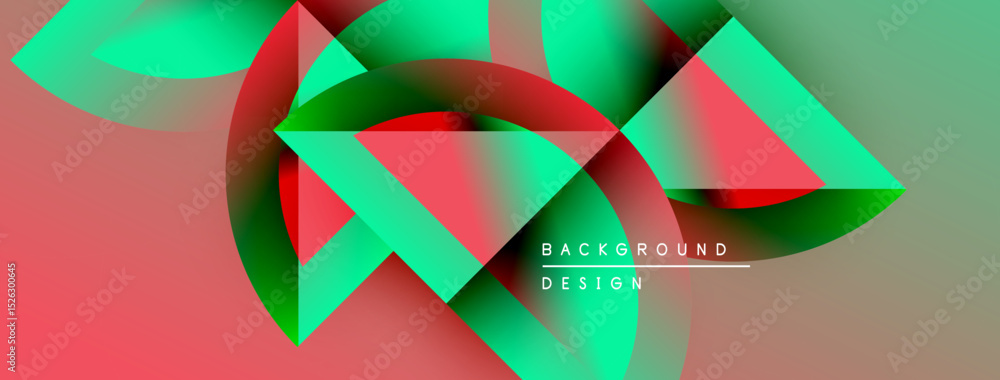 Poster Abstract geometric shapes blend vibrant colors. Gradient pinks, greens create dynamic visual effect. Modern design element.