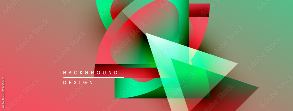 Aufkleber Abstract geometric shapes overlap, creating vibrant color gradients. Red, green, plus muted tones dominate composition. Modern design element.