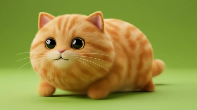 Cartoon orange cat with round face and fluffy tail looking curious