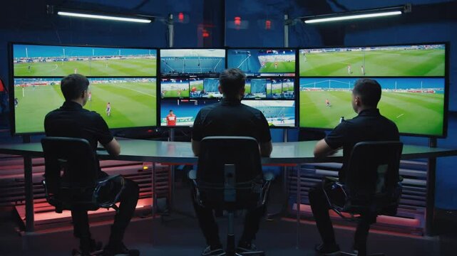 Referees in a VAR review room.