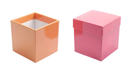 Fototapeta premium Realistic three-dimensional vector representation of square boxes displayed in open and closed positions. Isolated icon illustration set against a white background.