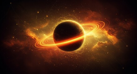 Planetary ring system in fiery nebula