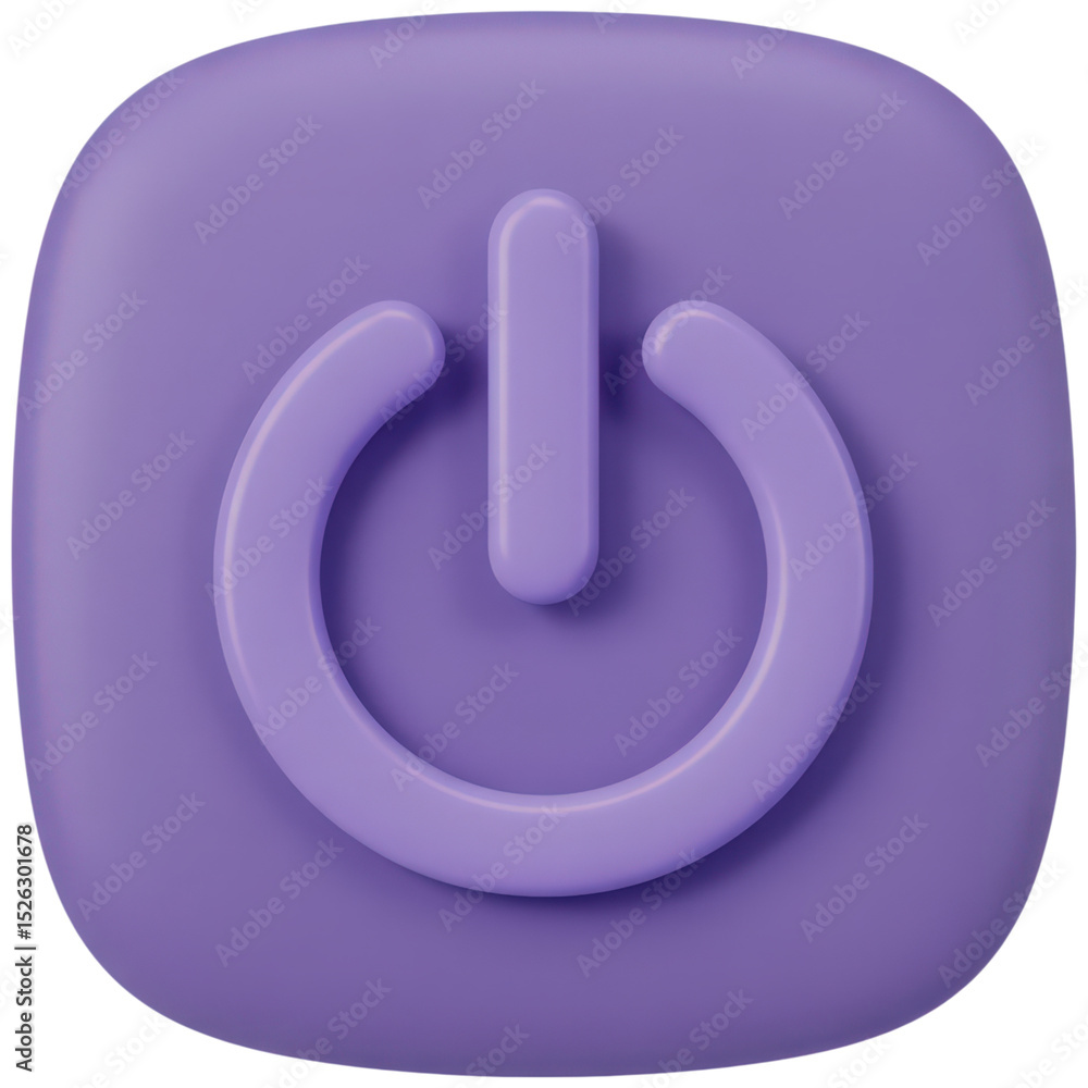 Poster lilac power button icon on transparent backdrop symbolizing energy control and digital activation