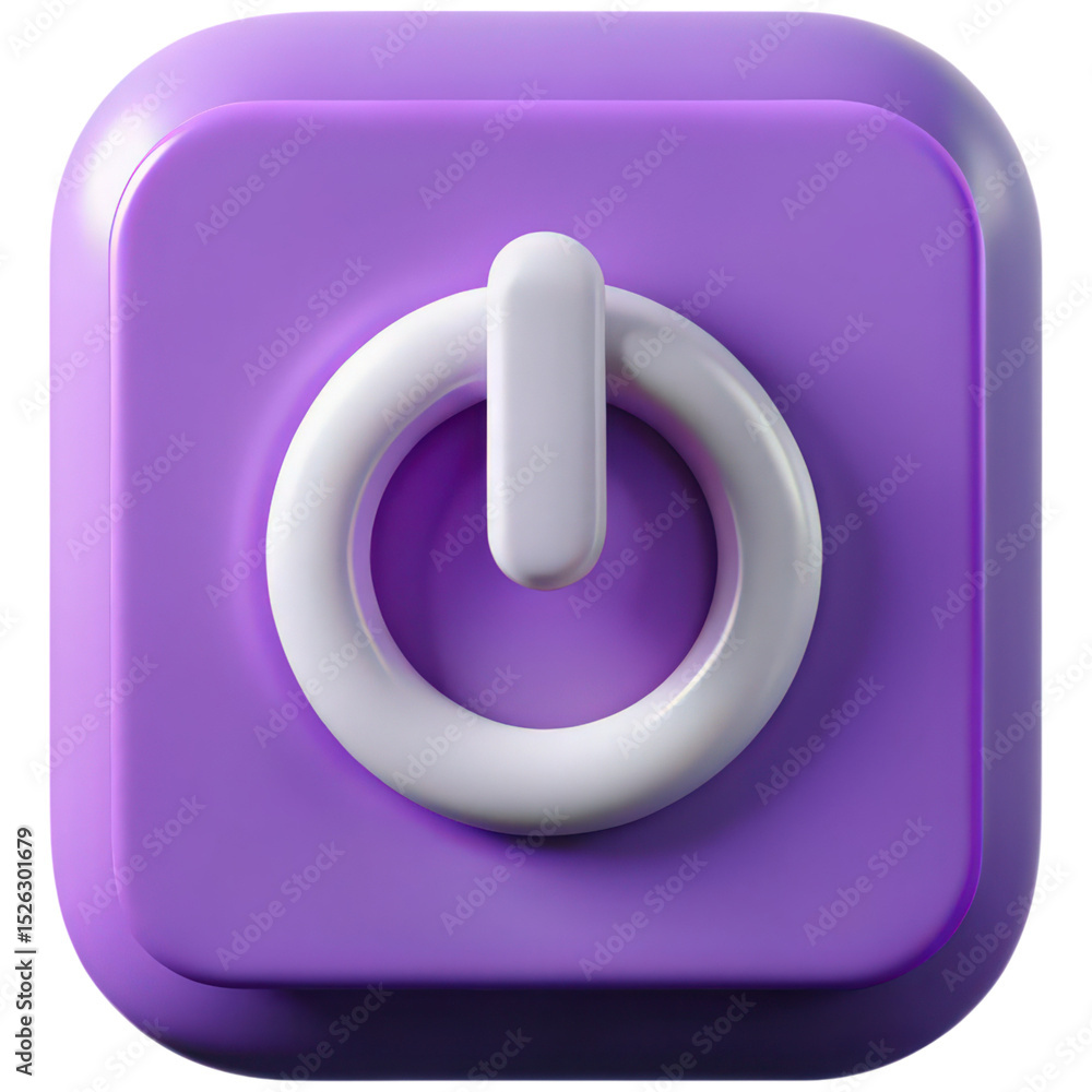 Poster power button icon on lilac square with transparent background symbolizing control and energy managem