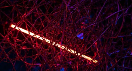 Abstract Neon Light and Twisted Vines. A Study in Contrast and Illumination.