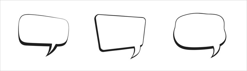 Three Blank Speech Bubbles with Dark Outline for Graphic Design