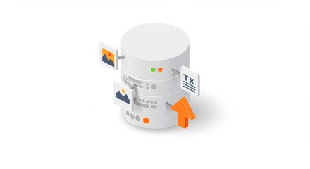 Server with documents and images processing, using an orange arrow for direction