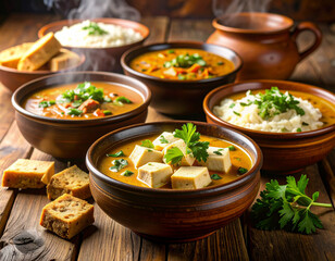 Steaming bowls of Fufu and light soup are presented, highlighting a staple and flavorful traditional Ghanaian cuisine.