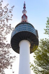Namsan Seoul Tower with cherry blossoms in Seoul.