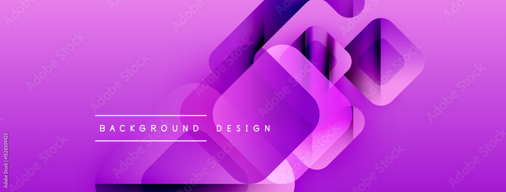 Aufkleber Abstract purple background features overlapping squares. Modern design with gradient effects, text reads background design. Minimalist aesthetic, vibrant colors.