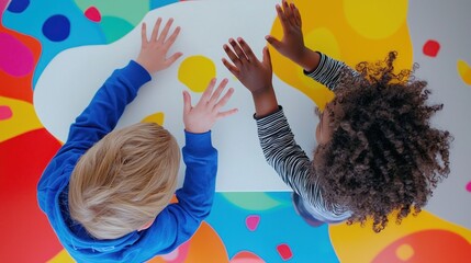 Playful Interaction: Two Children Engaging in a Colorful Play Area