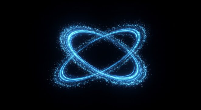 Two interlocked, glowing, light blue rings on black background