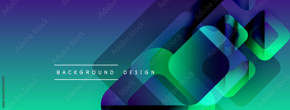 Fototapete Abstract gradient background features overlapping squares. Blue, green hues create modern visual effect. Text reads background design.