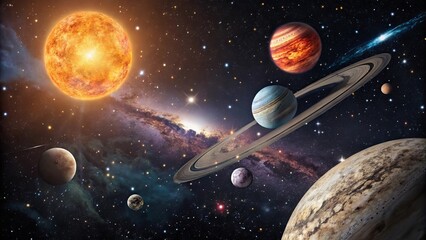 
Otherworldly Star Systemю. A surreal view of an alien star system with glowing planets, mysterious celestial bodies, and colorful nebulae. Perfect for science fiction and cosmic themes.